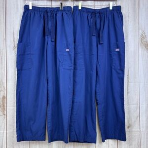 Cherokee Workwear Men's Scrubs Pants Drawstring Cargo Medical Set of 2 Navy Sz M